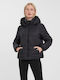 Women's Short Puffer Jacket for Winter with Hood Black