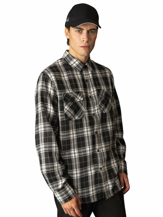 Biston Men's Shirt Long Sleeve Checked Black