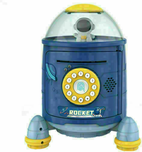 Rocket Piggy Bank Children's Money Box Plastic Blue 16x16x22cm