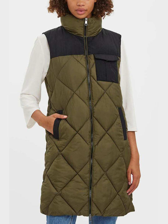 Vero Moda Lung Jachetă de femei Fără mâneci Puffer pentru iarnă Ivy Green