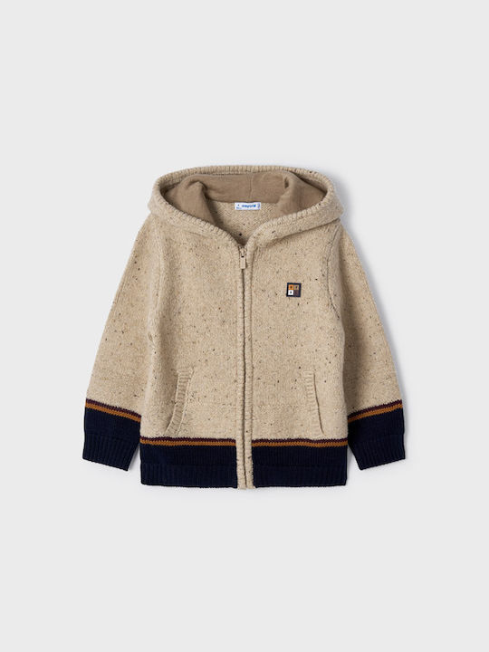 Mayoral Boys Knitted Hooded Cardigan with Zipper Beige