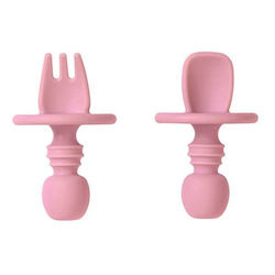 Saro Baby Set with Fork made of Silicone for 4+ months Pink 2pcs