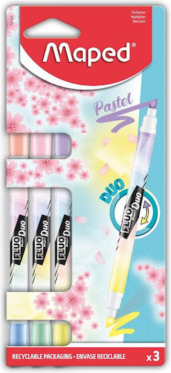 Maped Duo Pastel Μαρκαδόροι Υπογράμμισης 3mm Σετ 3 χρώματα