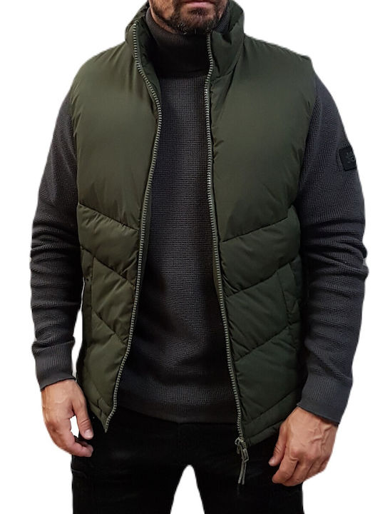 Jack & Jones Αμάνικο Ανδρικό Μπουφάν Puffer Χακί