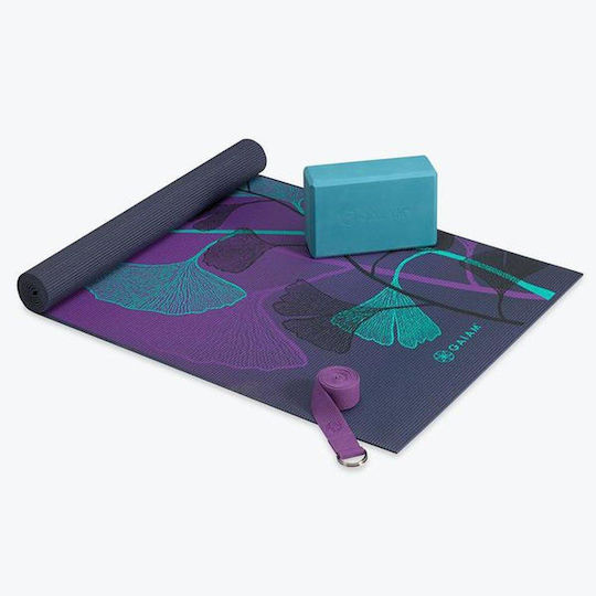Gaiam Beginners Kit Στρώμα Γυμναστικής Yoga Lily Shadows με Ιμάντα Μεταφοράς & Block Αφρού (173x61x0.4cm)