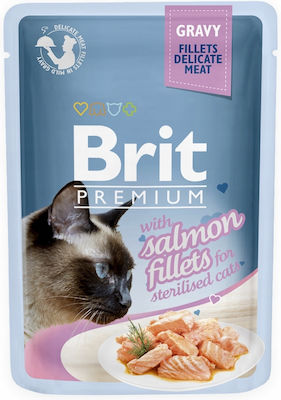 Brit Premium Gravy Υγρή Τροφή για Ενήλικες Στειρωμένες Γάτες σε Φακελάκι με Σολομό 85gr