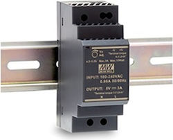 Mean Well Τροφοδοτικό Ράγας HDR30-5 MNW με Έξοδο 5V και Ισχύ 15W 3A