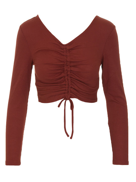 Only Winter Women's Blouse Long Sleeve with V Neckline Spiced Ap Red