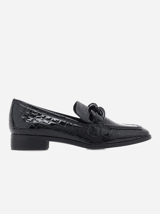 Exe Δερμάτινα Γυναικεία Loafers σε Μαύρο Χρώμα