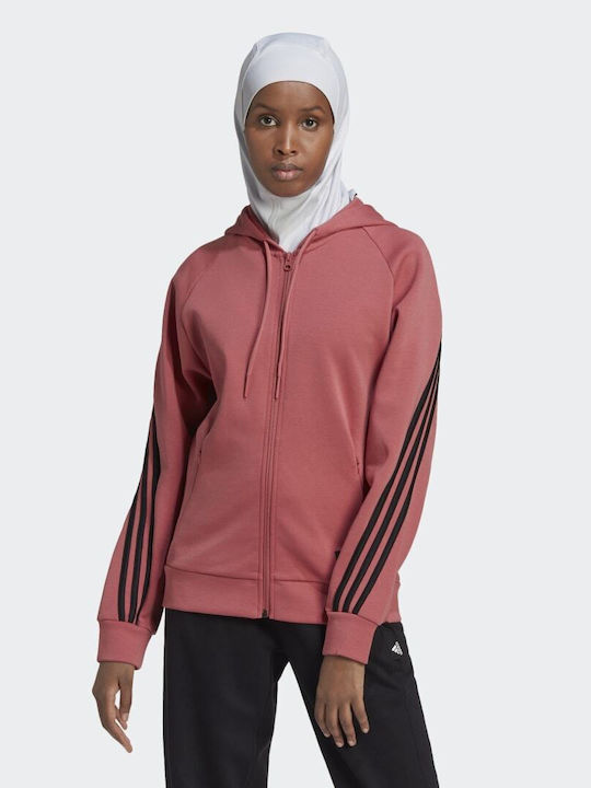 Adidas Γυναικεία Ζακέτα Φούτερ με Κουκούλα Ροζ