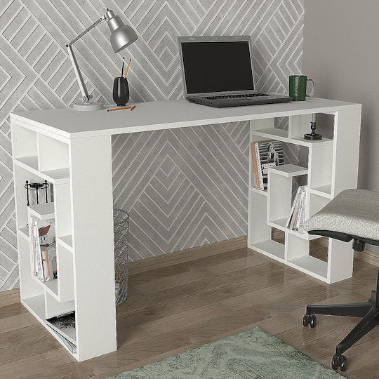 Desk Line Wooden with Bookshelf White 140x60x74cm