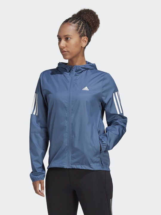 Adidas Own The Run Γυναικείο Μπουφάν Running Αδιάβροχο και Αντιανεμικό Μπλε