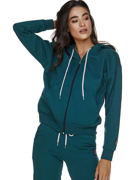 Women's Sweatshirt Jacket Hooded Petrol
