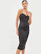 Janus Summer Midi Evening Satin Black Dress