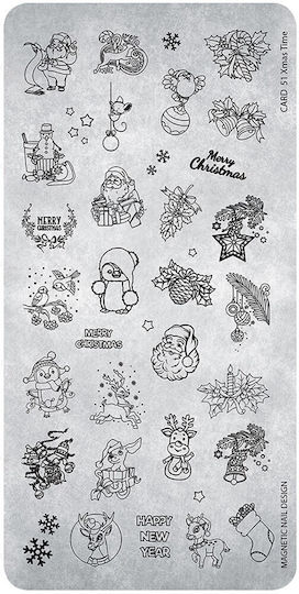 Magnetic Nail Design Stamping Plate Xmas Time Νο51 Стикери с дизайн за Нокти в Черен Цвят