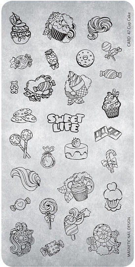 Magnetic Nail Design Stamping Plate Cup Cake No47 Αυτοκόλλητα με Σχέδιο για Νύχια σε Μαύρο Χρώμα