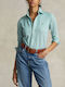 Ralph Lauren Women's Pique Long Sleeve Shirt Haven Green