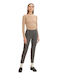 Women's High-waisted Fabric Capri Trousers Loose Fit Checked Gray