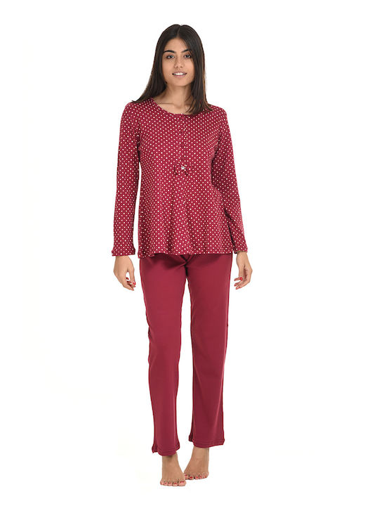 Zaboo Women's Luxury Pyjama with Button Placket - ZB1069 Bordeaux