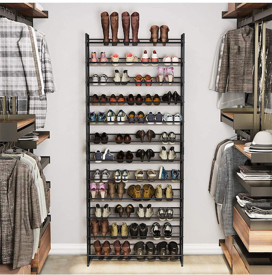 Metal Shoe Organizer With 12 Black Shelves 92.5x30.7x223cm LMR12B