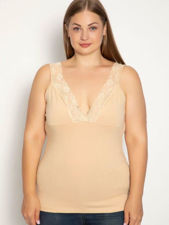 Siyah Inci Plus Size SI Αμάνικο Βαμβακερό Μπέζ ...