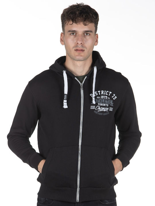 District75 Men's Sweatshirt Jacket with Hood and Pockets Black