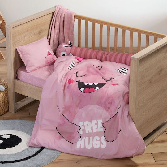 Nef-Nef Homeware Monstermania Girl Baby Sheets Set Crib Cotton Pink 120x170cm 3pcs