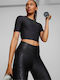 Puma Safari Glam Women's Athletic Crop Top Short Sleeve with Sheer Black