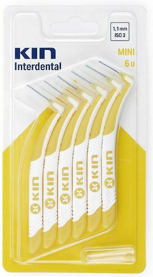 Kin Interdental Μεσοδόντια Βουρτσάκια με Λαβή 1.1mm Κίτρινα 6τμχ