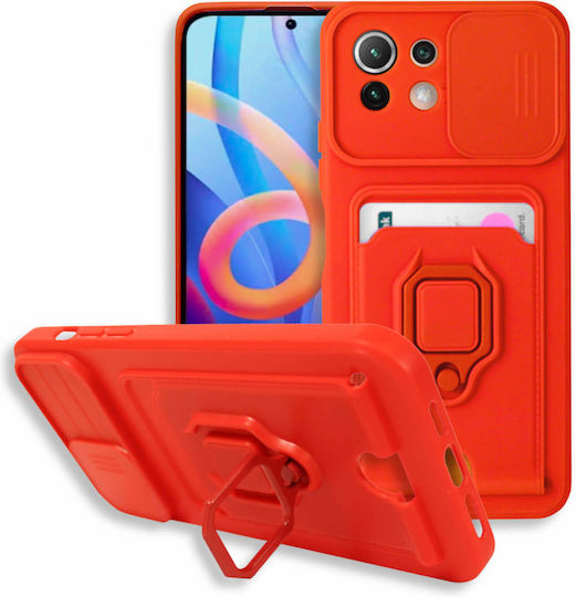 Bodycell Multifunction Back Cover Plastic cu Curea și Suport pentru Carduri Roșu (Mi 11 Lite / 11 Lite 5G / 11 Lite 5G NE - Mi 11 Lite / 11 Lite 5G / 11 Lite 5G NE)