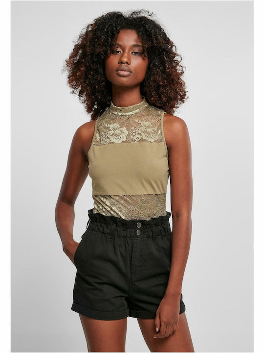 Urban Classics Sleeveless Bodysuit with Lace Beige