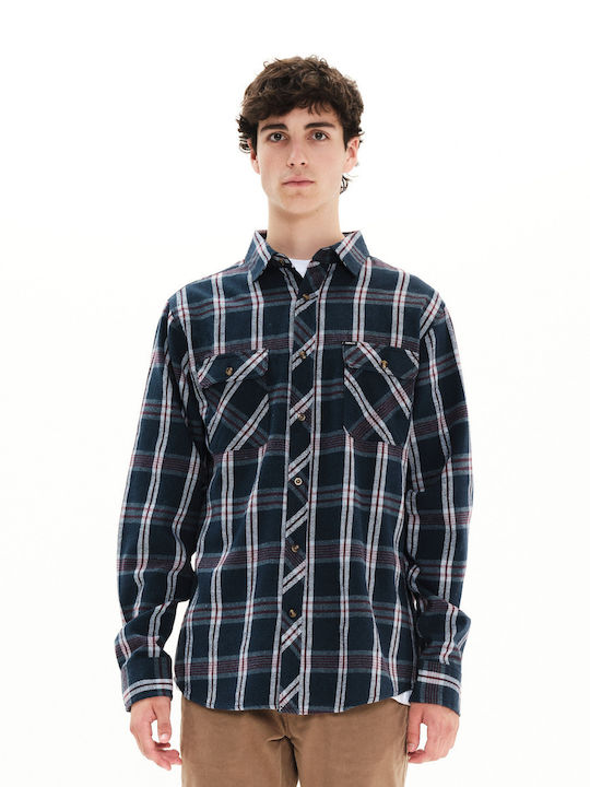 Emerson Langärmlig Flanell Hemd Geprüft Navy/Wine