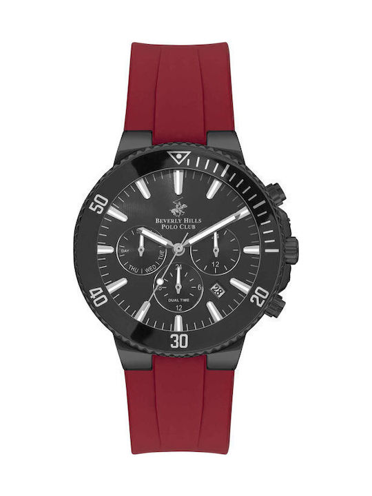 Beverly Hills Polo Club Men's Watch 44.5mm Chronograph Battery with Burgundy Rubber Strap