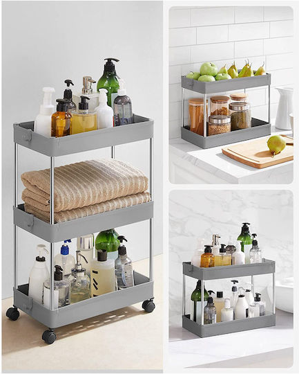 Songmics Kitchen Trolley Plastic 3 Tiers Grey 40x22x60cm