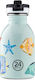 24Bottles Sea Friends Kids Water Bottle Thermos Stainless Steel with Straw Non Spill Light Blue 250ml