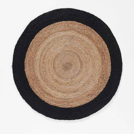 L-C Salem Covor Rotund de Vară din Paie Negru, Bej Φ90cm