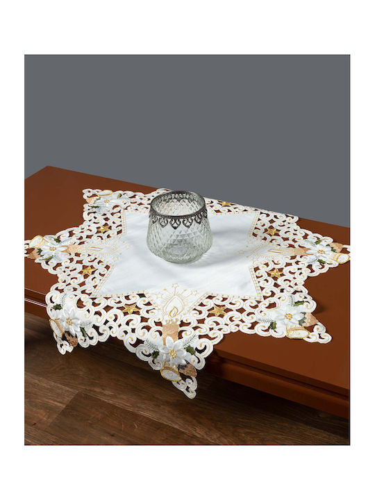 Silk Fashion Ivory Χριστουγεννιάτικο Τραπεζομάντηλο Υφασμάτινο Καρέ Αστέρια 90x90εκ.