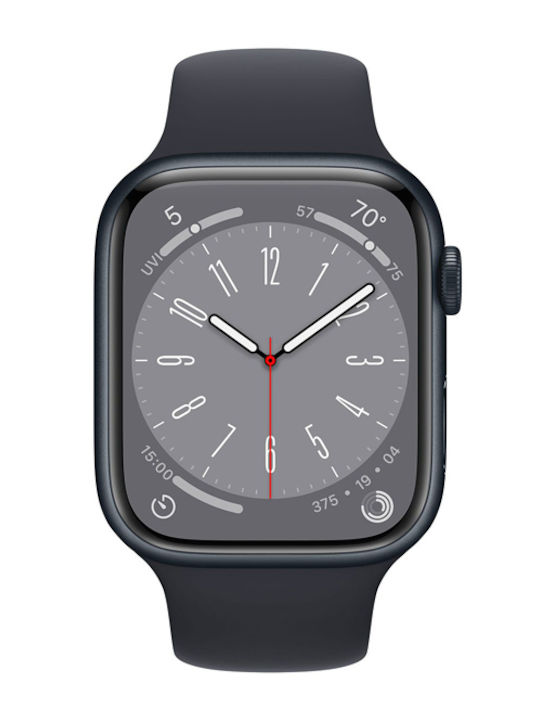 Apple Watch Series 8 Aluminium 41mm Αδιάβροχο με Παλμογράφο (Midnight with Midnight Sport Band)