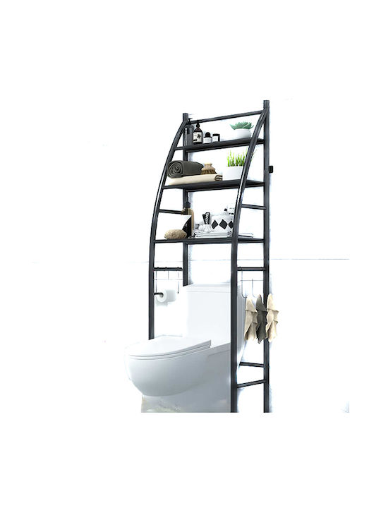 TW-201 Black Floor Bathroom Shelf Metallic with 3 Shelves 47x25x160cm