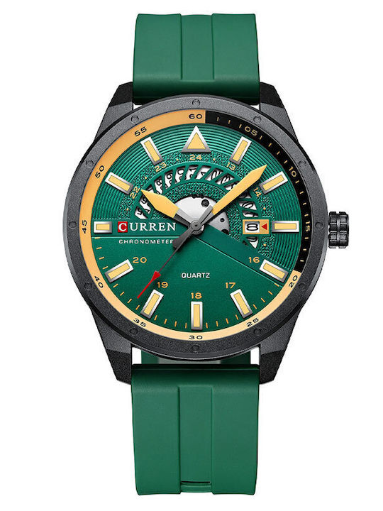 Curren Herrenuhr 47mm Batterie mit Grün Kautschukarmband
