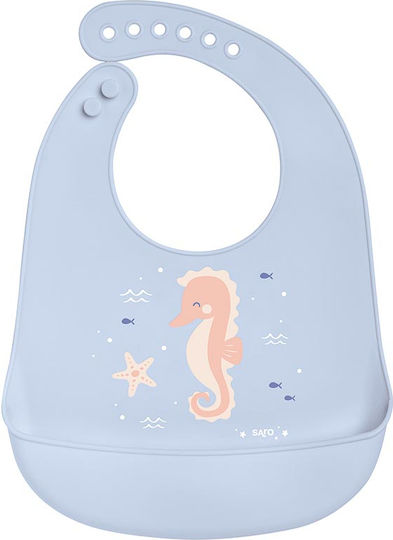 Saro Ocean Sea Waterproof Bib Silicone with Button & Pocket Light Blue