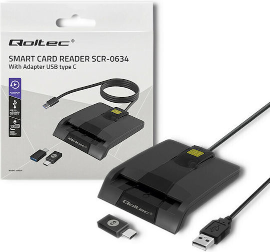 Qoltec Интелигентен Smart ID Chip SCR-0634 Кард Рийдър USB 3.2 Type-C за SmartCard