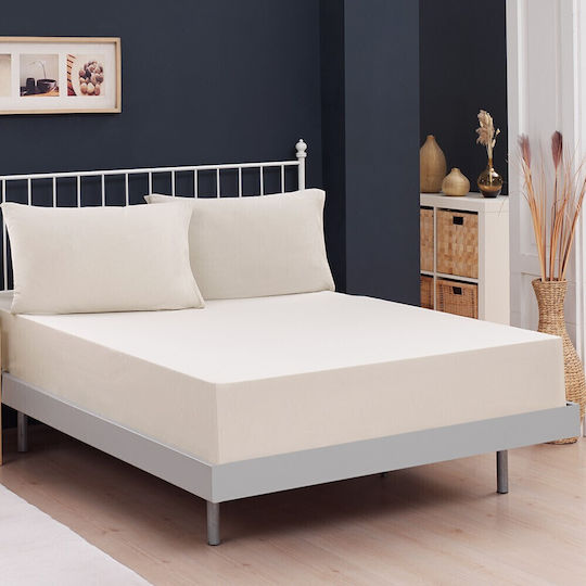 Melinen Sheet Set with 2 Pillowcases Super-Double with Elastic 160x200+25cm. Jersey Beige 3pcs