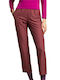 Moutaki Women's High-waisted Fabric Trousers in Paperbag Fit Checked Fuchsia