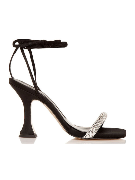 Fabric Sandals with Strass Black