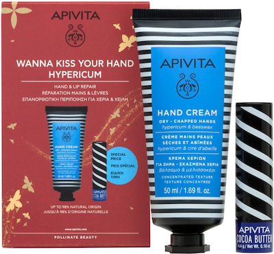 Apivita Wanna Kiss Your Hand Skin Care Set for Moisturizing with Lip Balm & Hand Cream