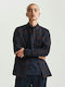 Long-sleeved Cotton Shirt Checked Navy Blue