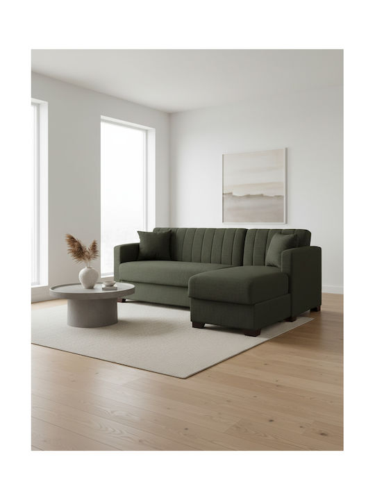 Ghufran Corner Couch Bed with Reversible Angle & Storage Space Dark Olive 200x133x77 cm