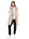 Biston Women's Long Puffer Jacket for Winter with Hood Beige