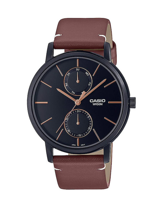 Casio Watch Chronograph Battery with Brown Leather Strap